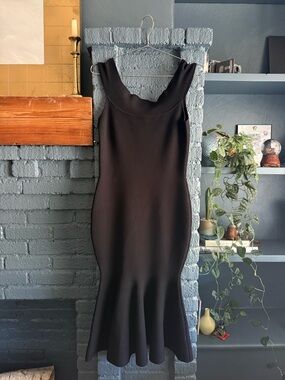 Milly Elegant Black Sleeveless Mermaid Knit Midi Dress Size Medium